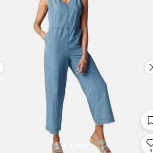 J Jill Sleeveless Jumpsuit Chambray Denim Blue Size XL
